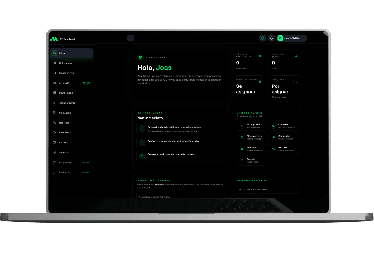 Dashboard principal de la plataforma ATI en producción
